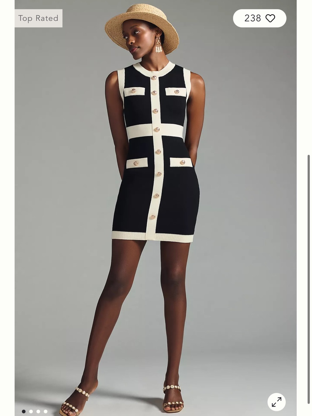 Anthropologie Black and Cream Sleeveless Button-Front Knit Mini Dress - Picture 2 of 7